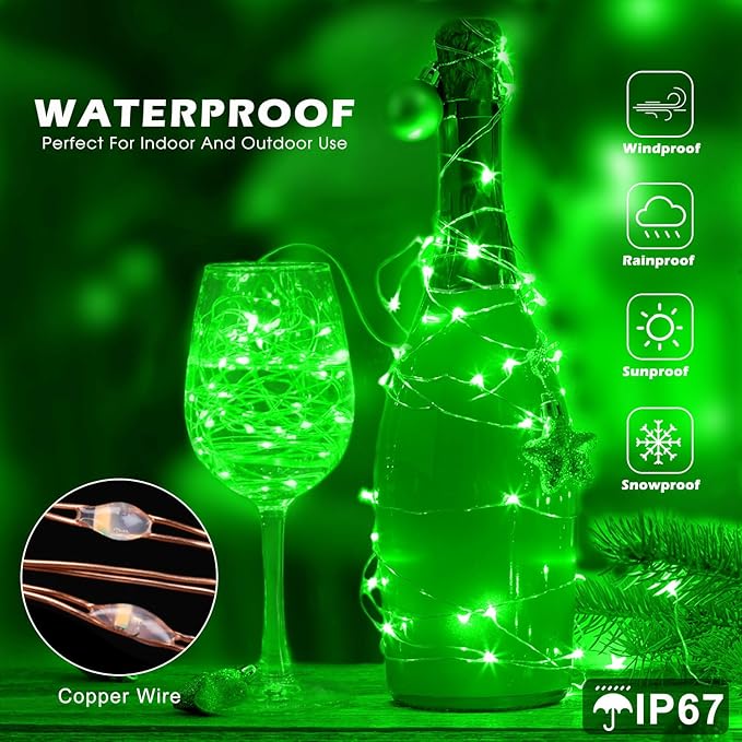 Fairy Lights 66ft 200 LED USB Twinkle String Lights Plug in Silver Wire Lights with Remote and Timer 8 Modes Outdoor Waterproof Starry Lights DIY Party Wedding Christmas Decoration（Green）