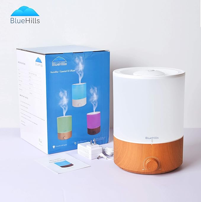 BlueHills Large Essential Oils Diffusers for Large Rooms Set of 2 4000ML Capacity Models Adjustable Cool Mist Output Options – Value Pack of Dark Wood Grain and Wood Grain.
