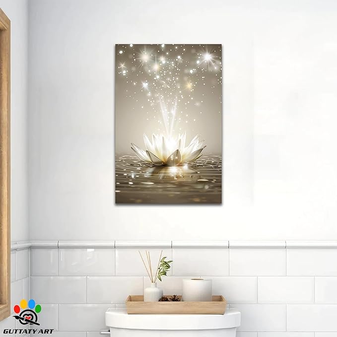 Zen White Lotus Flower Canvas Wall Art, Lotus Floral Pictures Wall Print, Spiritual Water Lily Canvas Prints, Lotus Bloom on Water Poster, Zen Meditation Spiritual Artwork for Yoga Spa Room 24x36 inch