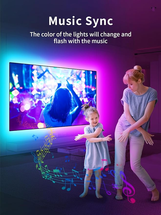TV LED Backlight, 9.84ft LED Lights for 32-43in TV, RGB TV Lights Behind with Music Sync Bluetooth APP and Remote Control Strip Light USB Powered for Bedroom Home Decor