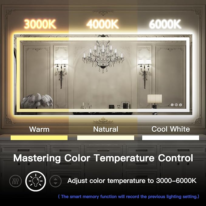 ISKM 77'' x 36'' LED Mirror for Bathroom Lighted Vanity Mirror for Wall Front Lights + Backlit LED Bathroom Mirror Anti-Fog Tempered Glass ETL Listed