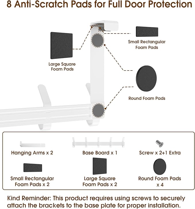 Over The Door Hooks Hanger with 7" Arms for Hanging Heavy Coats, Towel, J7U, Perfectly Fits US Standard 1 3/8-inch Doors, Towel Rack Bathroom Organizer Holder, Rustproof, White