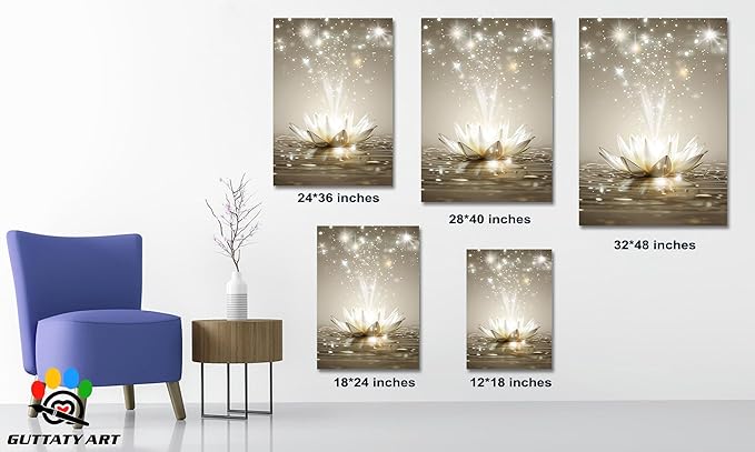 Zen Canvas Wall Art, White Lotus Flower Bloom in Water Picture, Zen Blue Flower Painting, Modern Framed Spiritual Home Artwork for Yoga Spa Meditation Spiritual Room Living Room Office 32x48 inch