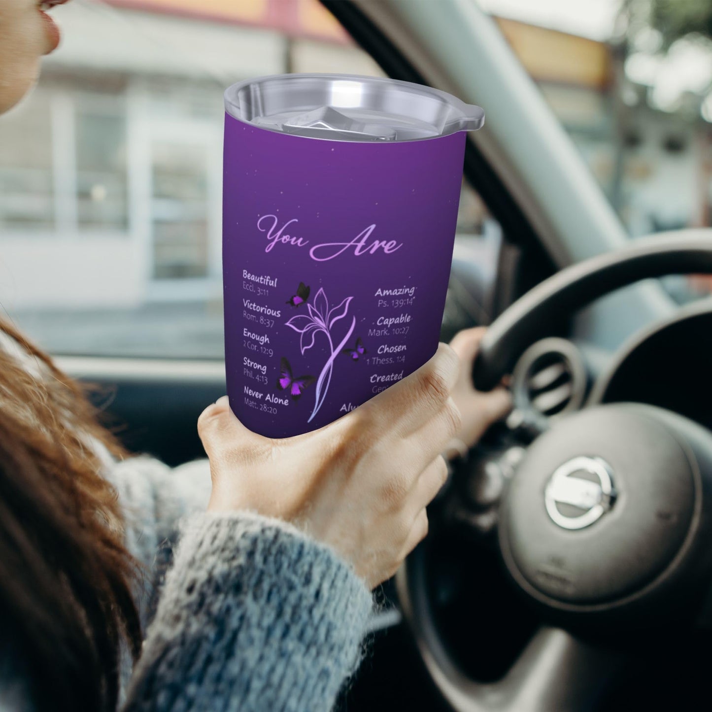 ANSTING Christian Gift for Women, Purple Double Wall Stainless Steel 20 oz, Inspiration Religious Tumbler Gifts for Mom, Friend, Sister, Faith Scripture Design with Butterfly