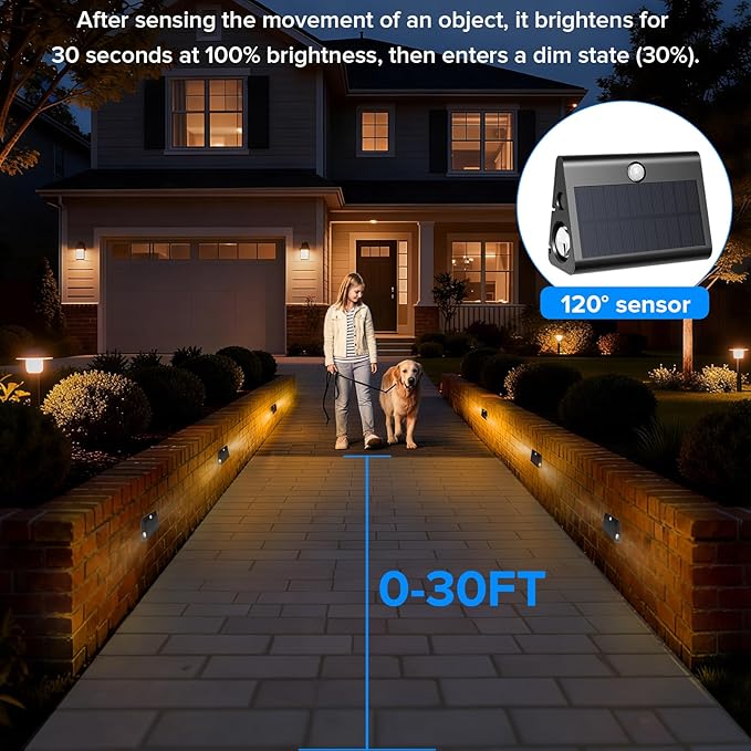 2 Pack Motion Sensor Solar Step Lights,IP67 Outdoor Waterproof LED Stair Lights, 3 Color Temp & Double-Sided Lighting, Outside Decor Light for Deck,Porch,Railing,Fence,Walkway, Yard,Wall,Patio.