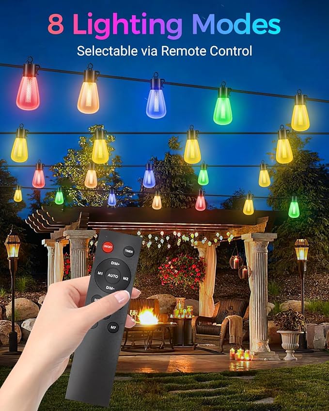 litogo 120FT Color Changing Outdoor String Lights with Remote - Dimmable LED RGB Patio Lights for Outside with Shatterproof Waterproof Edison Bulbs for Yard Gazebo Party Wedding Holiday