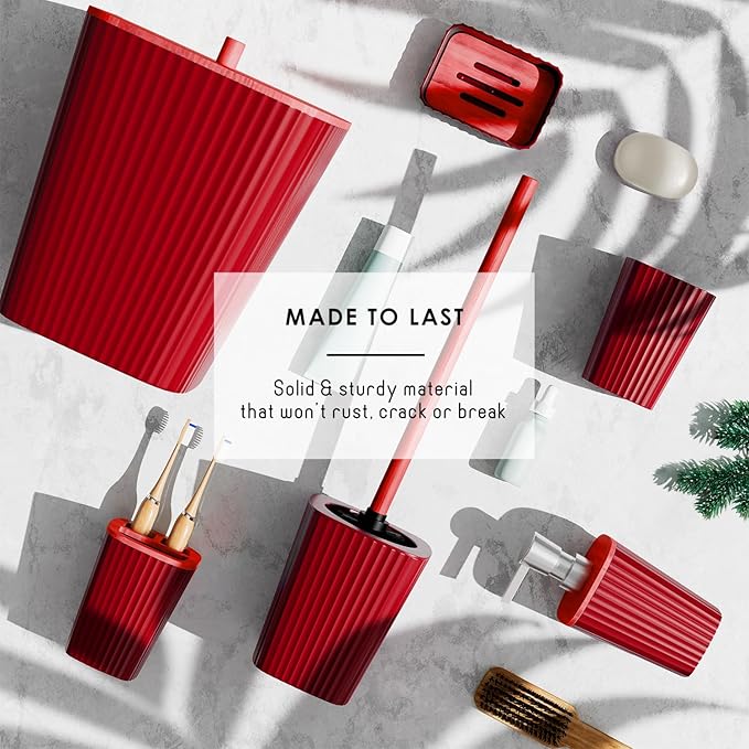 Clara Clark Bathroom Set - Christmas Bathroom Decor, Xmas Bathroom Accessories Set, 9PC Bathroom Accessory Set, Christmas Bathroom Sets with Bathroom Rugs, Toilet Brush, Trash Can & Soap Dispenser