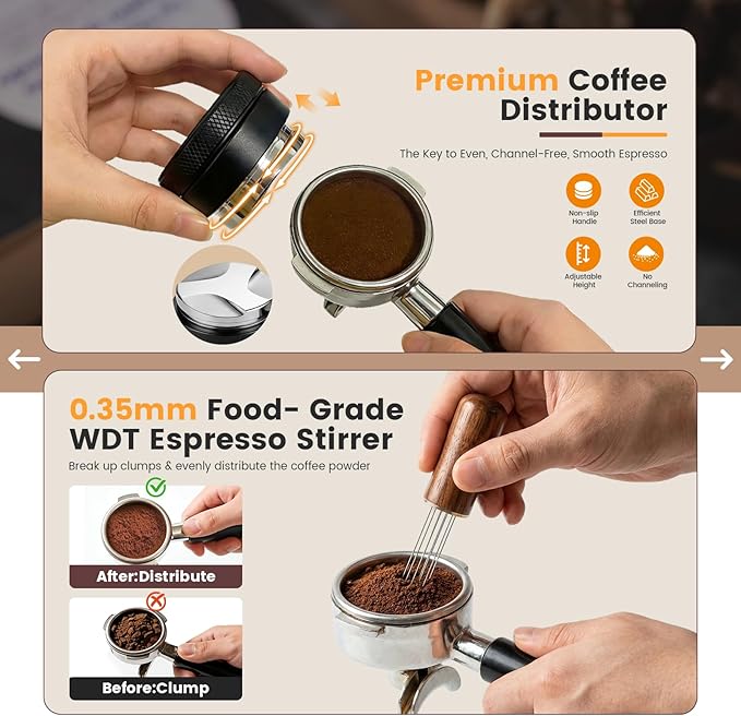 28-Piece 51mm Espresso Accessories Kit, Espresso Machine Tools with Wood Tamping Station, Tamper, Distributor, WDT Tool, Dosing Funnel, Milk Frothing Pitcher & Latte Art Set