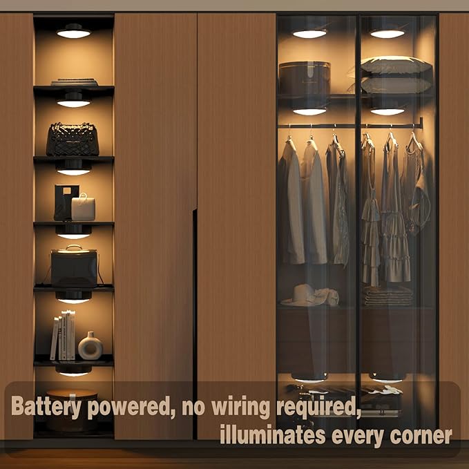ILYXY LED Puck Lights with Remote, 3 Pack Under Cabinet Lighting, Battery Operated Push Light, Dimmable & Color Changing Tap Lights, Stick-On, Shiny Black