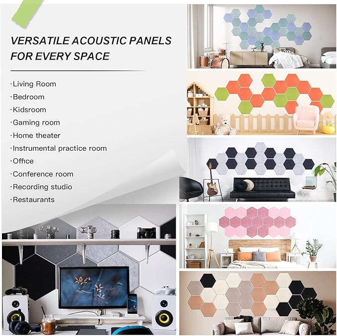 Mollywell Hexagon Acoustic Panels 14x12 - Reduce Echo & Reverb, Noise Blocking Wall Tiles for Living Room & Bedroom, Deep Camel, Deep Brown, Black, Beige Sound Absorbing Panels