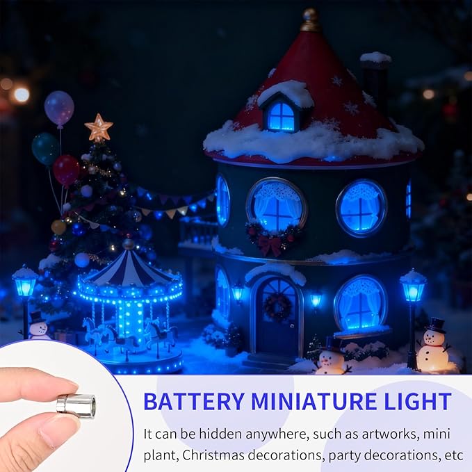12 Pack Mini LED Lights, Blue Light Small LED Lights Battery Powered for Crafts, Tiny Miniature Spotlights, Wireless Dollhouse Lights for Displays, Party,Wedding,Halloween Decorations