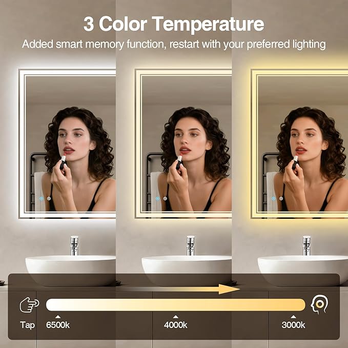 24"x 32" LED Bathroom Mirror with Anti-Fog, Dimmable Backlit + Front Lit, 3-Color LED Bathroom Vanity Mirror for Wall, Memory Function, Shatter-Proof Glass, ETL Listed(NHYJ6822D-NA)