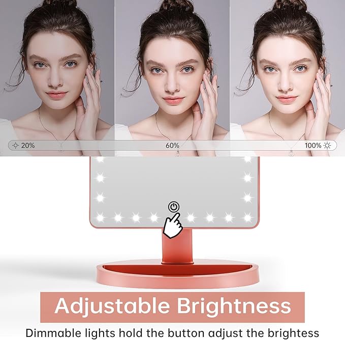 FUNTOUCH Large Lighted Makeup Mirror with Lights, Light Up Mirror with Small 10x Magnification for Desk, 360°Rotation Touch Screen,Brightness Adjustable Tabletop Cosmetic Vanity Make Up Mirror