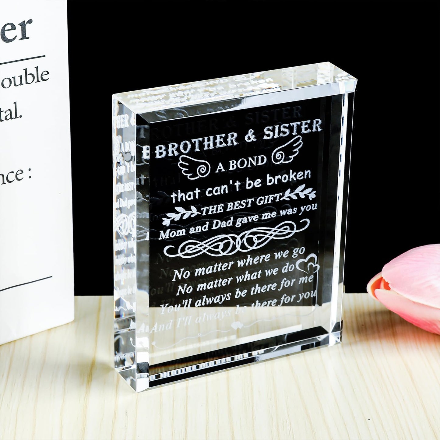 YWHL Meaningful Gifts for Brother from Sister, Laser Engraving Crystal Keepsake for Sister and Brother, Sister Birthday Gifts from Brother