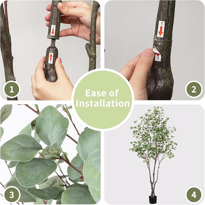 Faux Eucalyptus Tree 7ft(84in) Tall Artificial Plant Indoor Decor Handmade Natural Fake Eucalyptus Tree for Wedding Realistic Lifelike Leaves in Pot for Home Living Room,Office,Outdoor Decor.