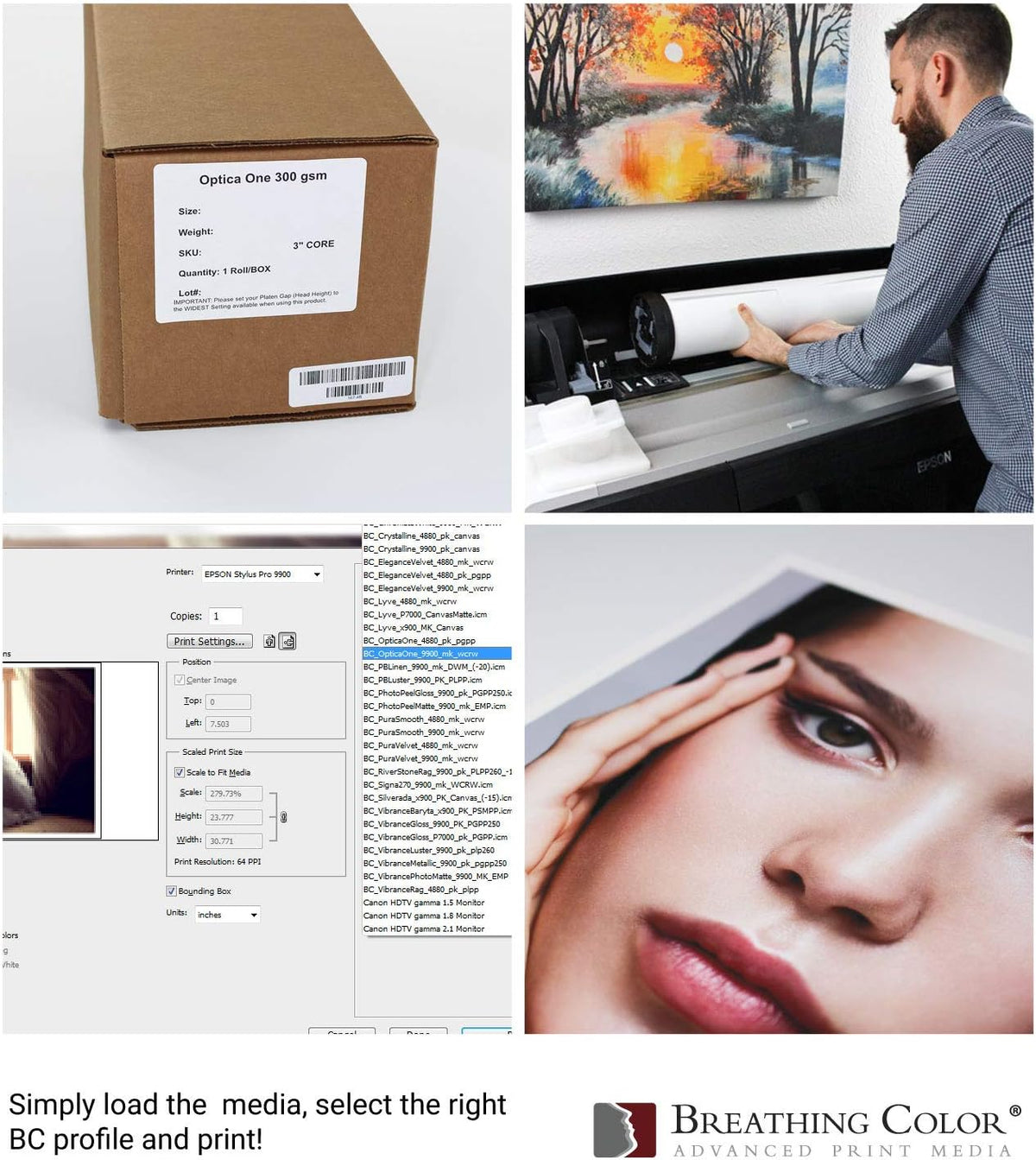 Optica One is a Luxurious 300 gsm Smooth Matte Fine Art Inkjet Paper Featured in a 24"x40' Roll; Its Bright White Color Makes It Ideal for Black and White and Color Prints.