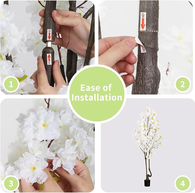 Faux White Cherry Blossom Tree 7ft(84in) Tall Artificial Plant Indoor Decor Handmade Natural Fake White Flower Tree for Wedding Realistic Cherry Plant in Pot for Home Living Room,Office,Outdoor Decor.