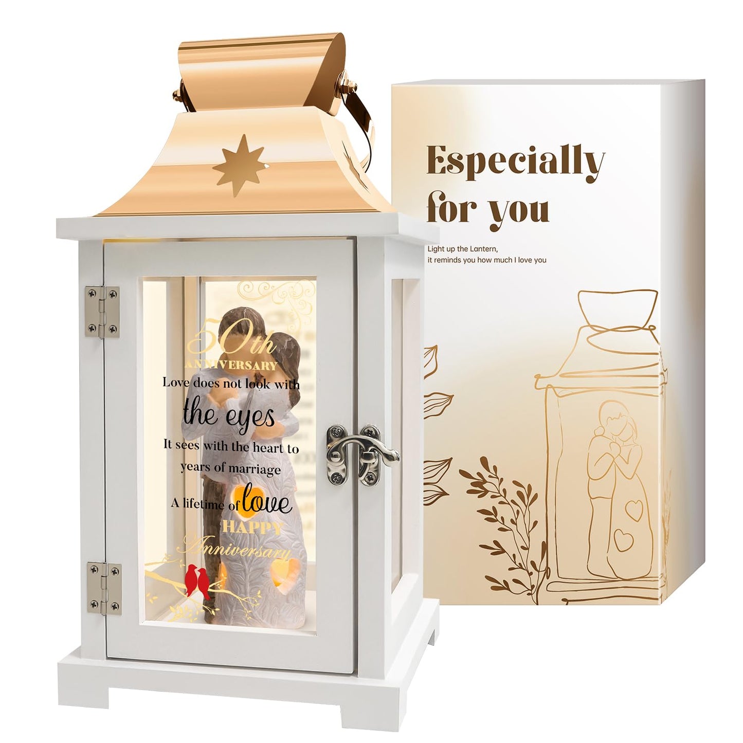 50th Anniversary Wedding Gifts for Couple Parents 50th Wedding Anniversary Lantern for Him Her Huband Wife - Husband and Wife Hugging Figurine Lantern