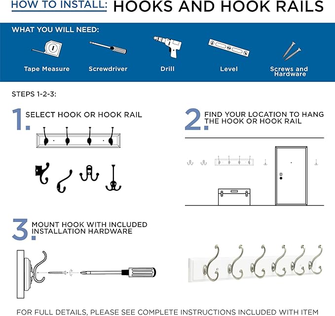 Franklin Brass Heavy Duty (1-Pack) 27' Coat/Hat Rack Wall Mount Pure White 6 Hooks Mounted Hanging Rail for Clothes, Towels, Purses, Bags, Kitchen, Entry, Closet Organizer FBHDCH6-WSE-R