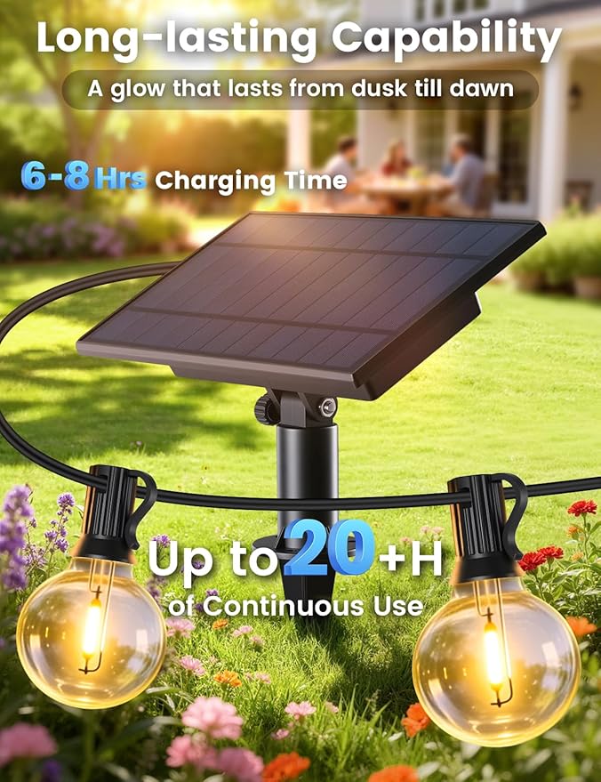 Brightever 100FT Solar String Lights Outdoor with Remote and 36+2 LED Shatterproof G40 Bulbs, Dimmable & Timable, 3 Lighting Modes, Waterproof Solar Power Outdoor Lights for Patio, Garden, Wedding