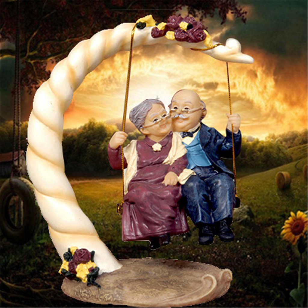 Grandparents Parents Anniversary Wedding Gift Resin Loving Elderly Couple Figurines Decoration Old Age Life Home Decor for Bedroom Living Room with Gift Card (swidng)