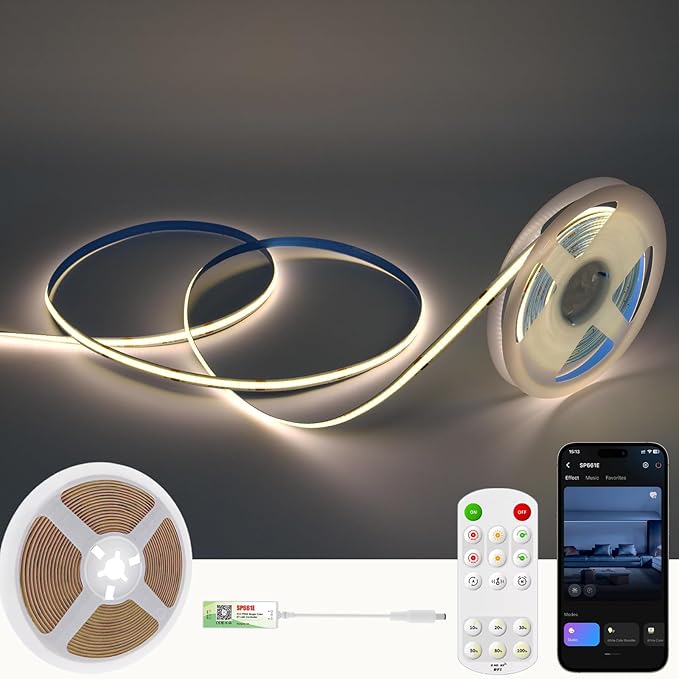 White COB LED Strip Light 16.5ft, 4000K Neutral White Dimmable LED Light Strip, APP & Remote Control, High Density Dotless LED Strip for Room, Living Room, TV Backlight, Under Cabinet, Bed