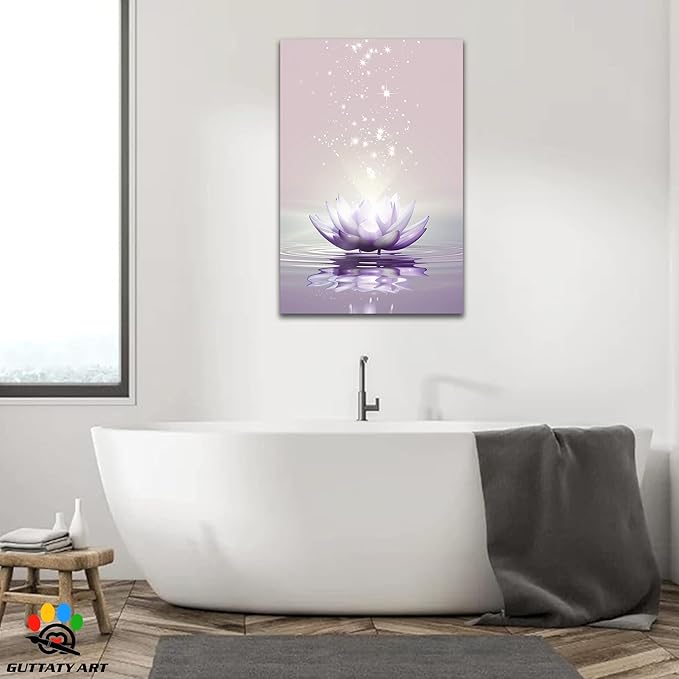 Zen Canvas Wall Art, White Lotus Flower Bloom in Water Wall Poster, Lotus Flower Canvas Art Print, Calm Relax Picture, Modern Framed Spiritual Home Artwork for Bathroom Spa Yoga Decor 28x40 inch