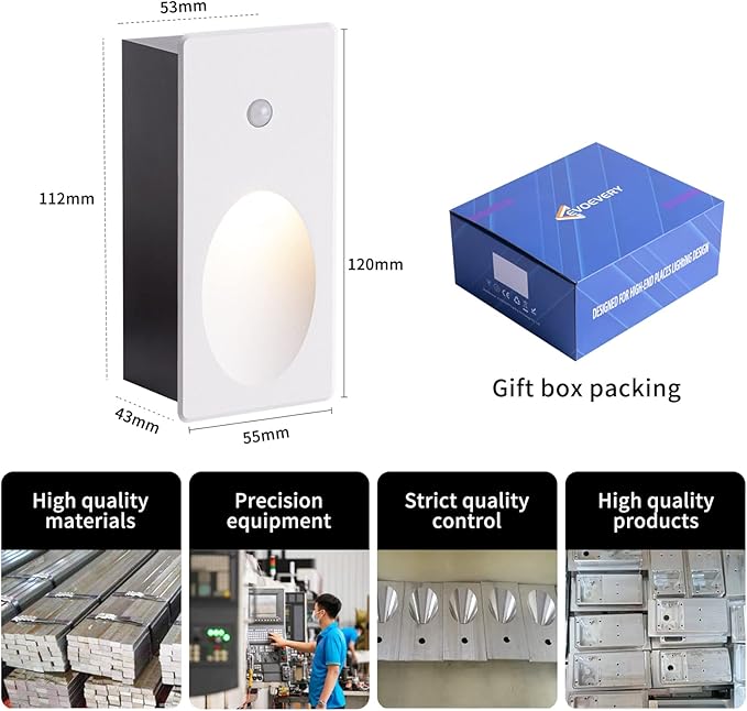 Inductive Step Lights, With Adjustable Color Temperature (2700k/4000k/6000k), 3w, Recessed Installation/Suitable For Stairs, Corridors, Aisles, Bedrooms, Glare-Free, Aluminum Casing (Frosted White)