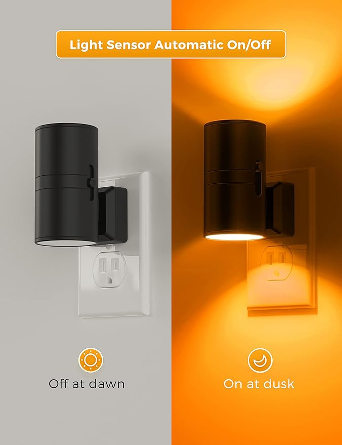 L LOHAS LED Night Light, Amber Nightlight, Dimmable Night Light, Light Sensor, Yellow Nightlight, 0-100LM, Sleep Light for Kids, Soft & Warm Light for Bedroom, Bathroom, 2 Pack