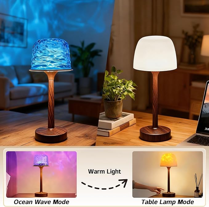 Shower Light, Spa-Like Waterproof Bathroom Shower Lamp with 16 Color Ocean Wave Projector, Rechargeable Cordless Light with Touch & Remote Control, Bathroom Lamp for Inside Shower & Bathtub