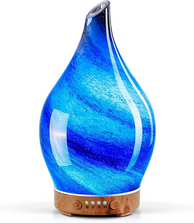 Porseme 150ml Essential Oil Diffuser Glass Color Changing Aroma Air Diffusers Aromatherapy Ultrasonic Cool Mist Humidifier 6 Running Hours Waterless Auto-Off for Sleeping Yoga Office Spa (Galaxy)
