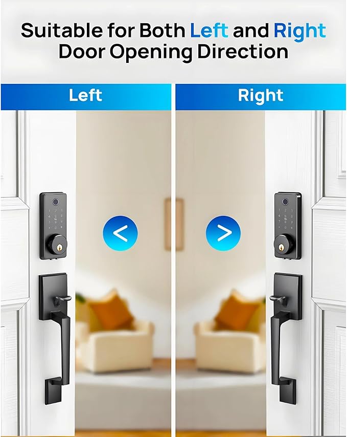 WiFi Smart Keyless Entry Door Lock Set w/Front Door Handle, 0.1s Fingerprint Biometric Unlock, Auto Lock, APP Remote/Passcodes/Cards Control, Keypad Deadbolt, Easy Install for Entry Bedroom