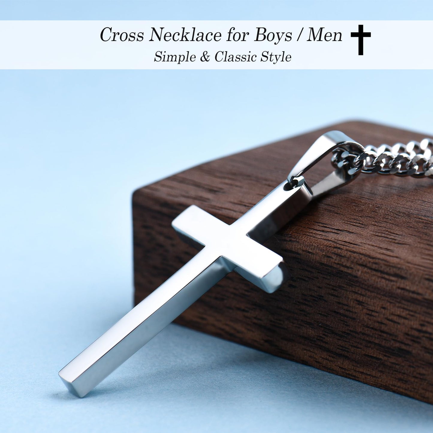 EPIRORA 18th Birthday Gifts for Men Boys, Stainless Steel Chain Silver Cross Necklace Jewelry, 18 Year Old Boy Birthday Gifts for Son Grandson Nephew Brother
