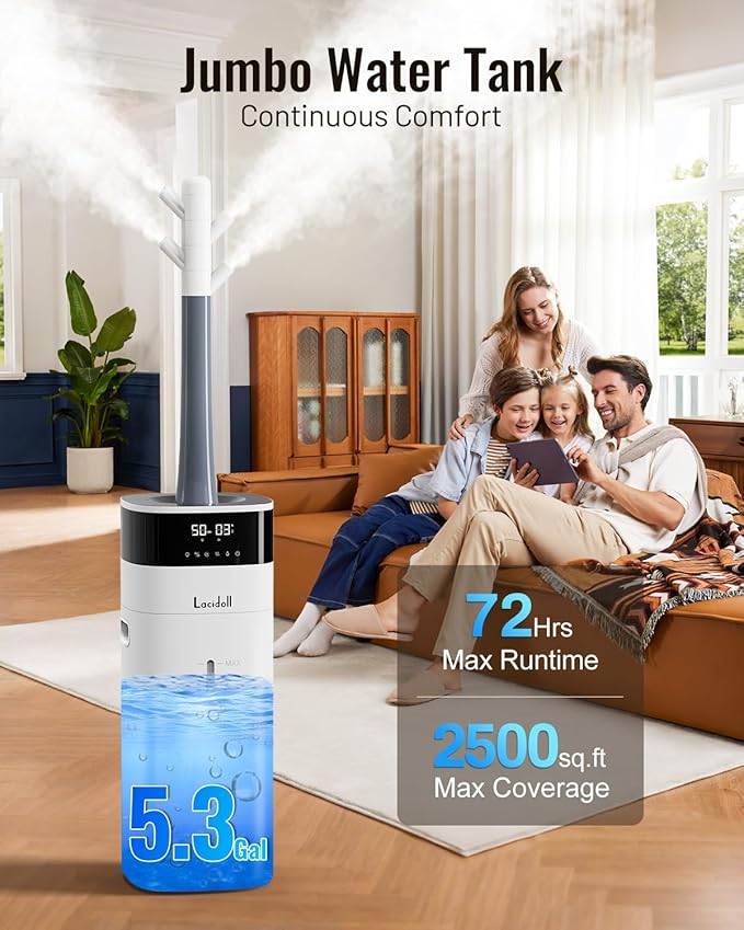 Cool and Warm Mist Humidifier Large Room, 5.3Gal/20L Humidifiers for Home 2500 sq ft, Air Humidifiers for Bedroom with Diffuser&Extended Tube, Whole House Humidifiers for Nursery Baby Plants
