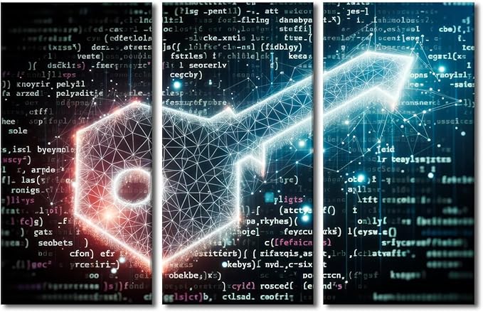 Framed Wall Art for Living Room 3 Piece Security Concept Pictures Print on Canvas for Living Room Decoration, Artificial Intelligence Artwork Gallery-Wrapped Ready to Hang, 42" Wx28 H