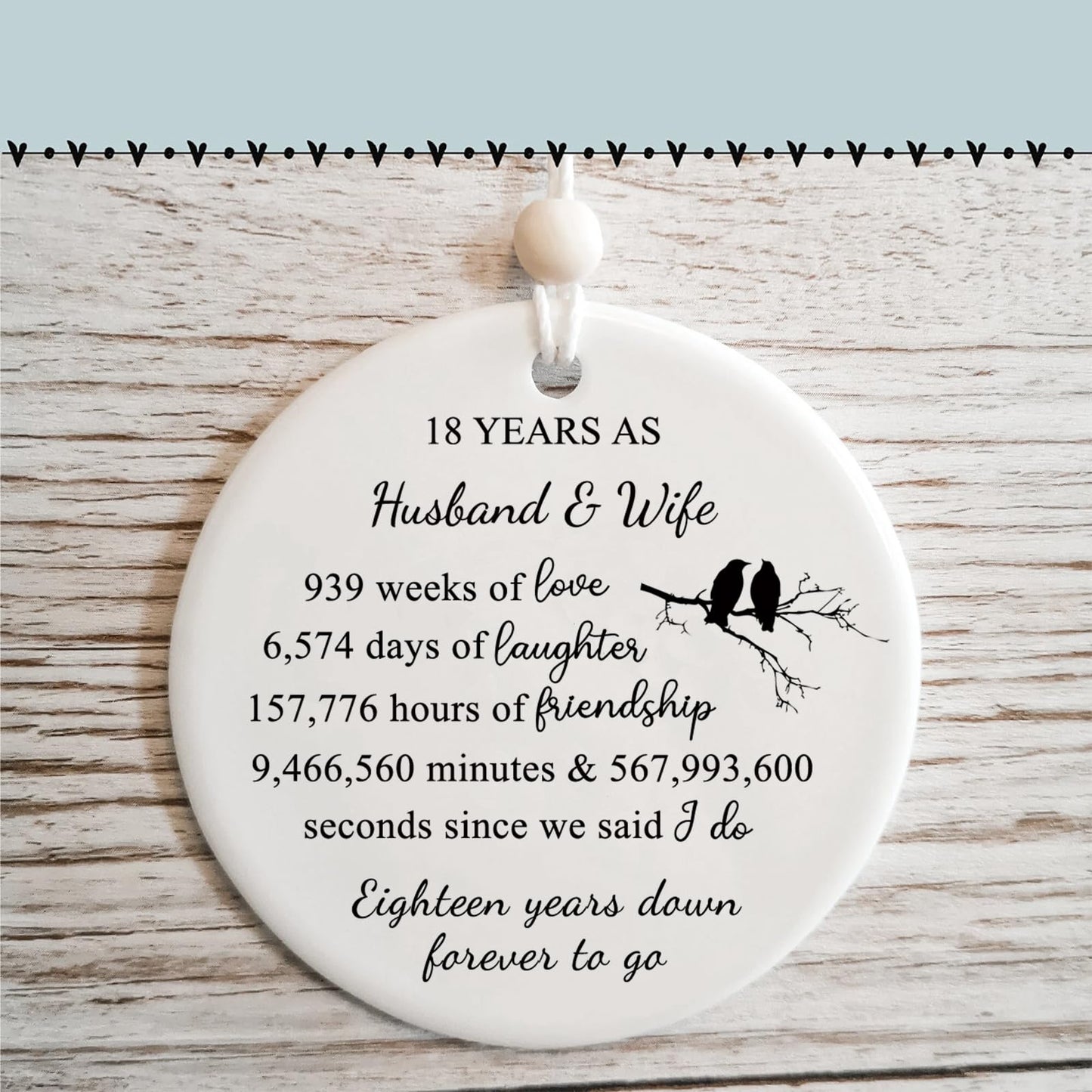 18 Years for Couple,18th Wedding for Wife or Husband,Porcelain, China Anniversary Marriage Presents for Her or Him