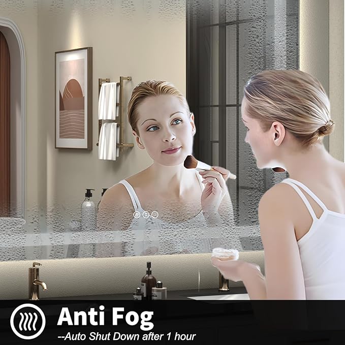 50x 40 LED Lighted Bathroom Mirror for Wall, Large Vanity Mirror with Lights, Dimmable, Anti-Fog, Shatter-Proof, ETL Listed (Front Lit+ Backlit)