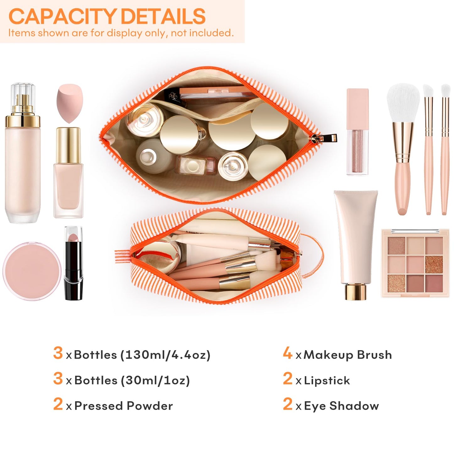 mibasies 2 PCS Initial Makeup Bags: Mothers Day Gifts for Women - Best Friend Birthday Gifts Graduation Gifts Wedding Bridesmaid Girlfriend Wife Daughter Sister Girl Gifts - Orange M