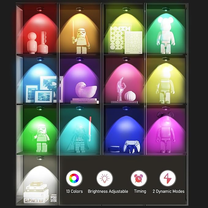 Rechargeable RGB Puck Lights,13 Colors Changeable LED Puck Lightings Remote Controls,LED Under Cabinet Lighting,Battery Operated Tap Lights,Dimmable Wireless Closet Light for Kitchen