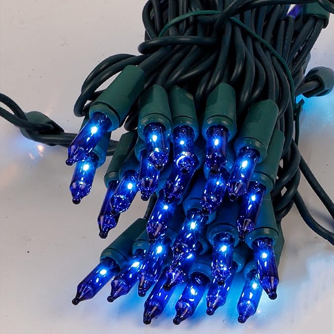 Blue Christmas Lights Indoor Outdoor, 33FT 150 Count Incandescent Mini Halloween String Lights, 120V UL Certified Green Wire Lights for Xmas Tree, Patio, Holiday, Party, Home, Garden Decorations