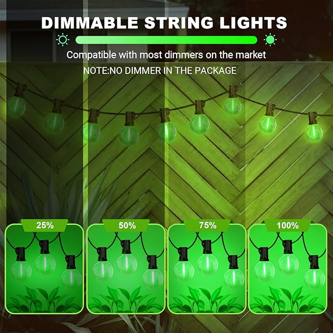 LAMPHOME LED Outdoor String Light, 26Feet Patio Lights with 12+1 Edison Shatterproof Bulbs(1Spare), UL Waterproof Outside Lights connectable Dimmable for Backyard Porch Decor,Green