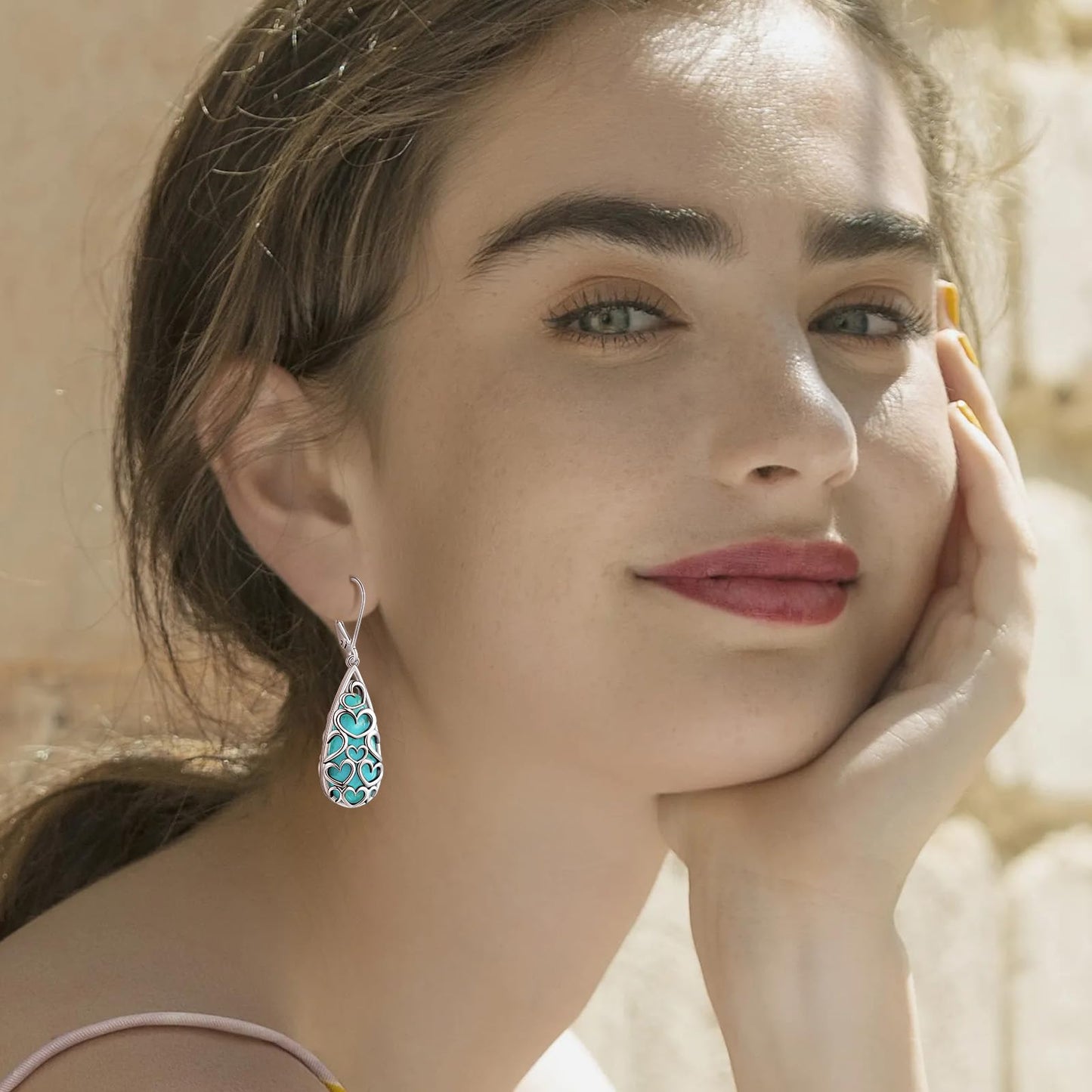 Phyonio Turquoise Earrings for Women, Turquoise Jewelry for Women,925 Sterling Silver Teardrop Earrings,Boho Drop Earrings, Trendy Leverback Dangle Drop Earrings Western Jewelry Hypoallergenic Gift for Her