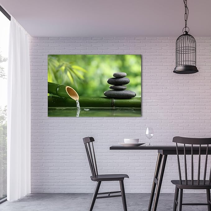 GUTTATY Zen Wall Art Decor, Modern Bathroom Zen Decor Wall Art, Canvas Wall Art for SPA Zen Room Decor, Green Bamboo and Pebble Relaxing Zen Art Prints for Office & SPA Wall Decor 24x36 Inches