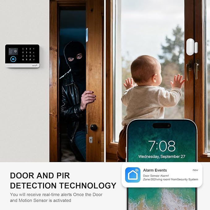 LWOHSI WiFi Home Security Systems,Wireless Alarm System with Door Window/Motion Sensors,Loud Siren,GSM 4G /SMS/Tuya APP Alerts,Compatible with Alexa and Google,NO Monthly Fees (A103F-US-E)