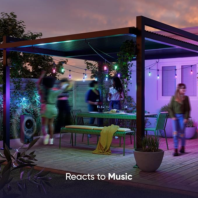 Nanoleaf Essentials Matter Smart Multicolor Outdoor String Lights Smarter Kit with Addressable RGBICW LED Bulbs, White and Color-Changing, Wi-Fi + Bluetooth, IP 65 Water Resistant (49ft, 20 Bulbs)