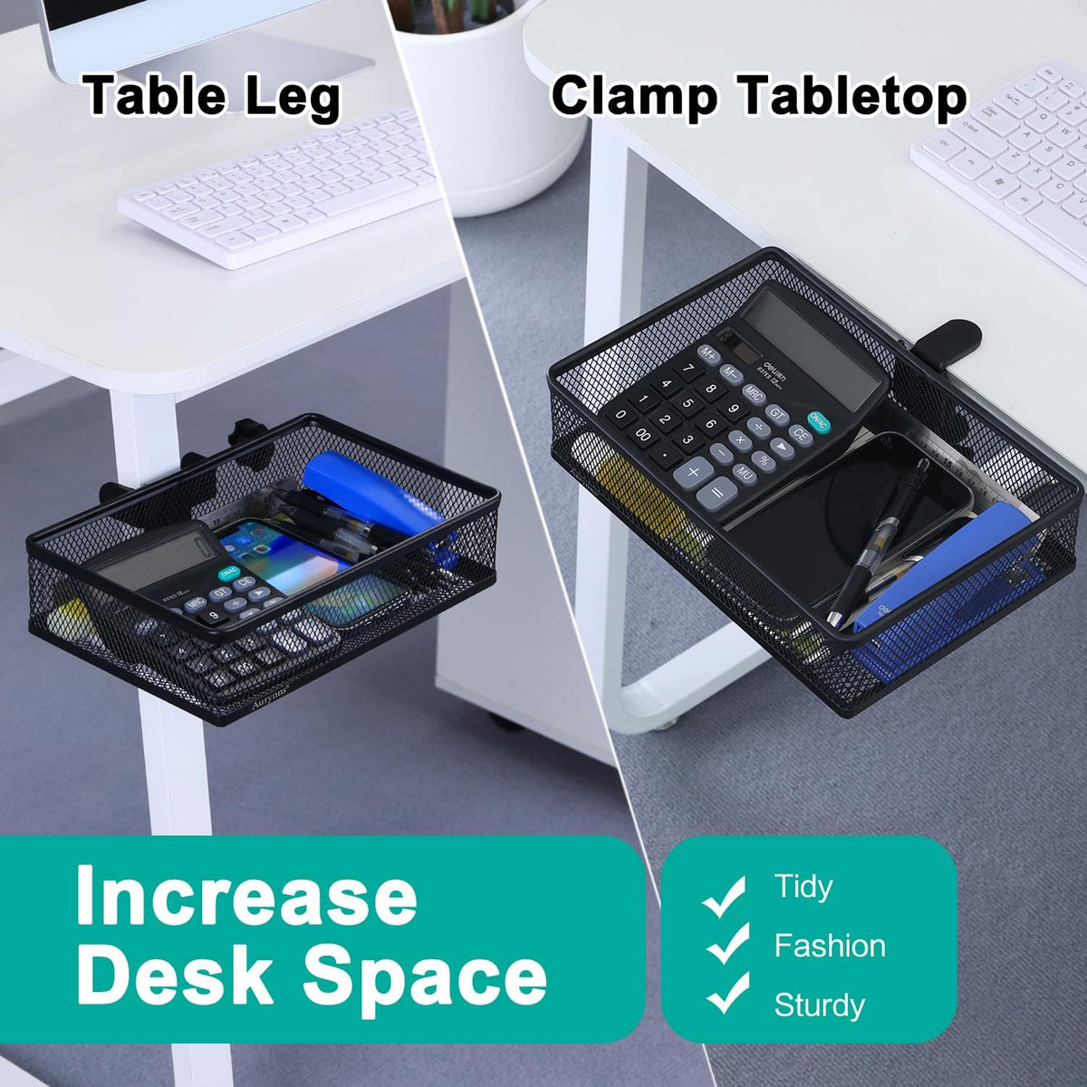 Clip-on Drawer organizers, desk organizer,can be clipped around the table to store small items. (Black - Big), Bronze Gold