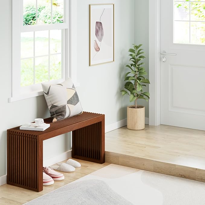 Bamboo Dining Bench Indoor Long Entryway Shoe Rack Bench,Outdoor Modern Wood Benches 35 Inch Bamboo Bench for Living Room Hallway Bedroom Bathroom