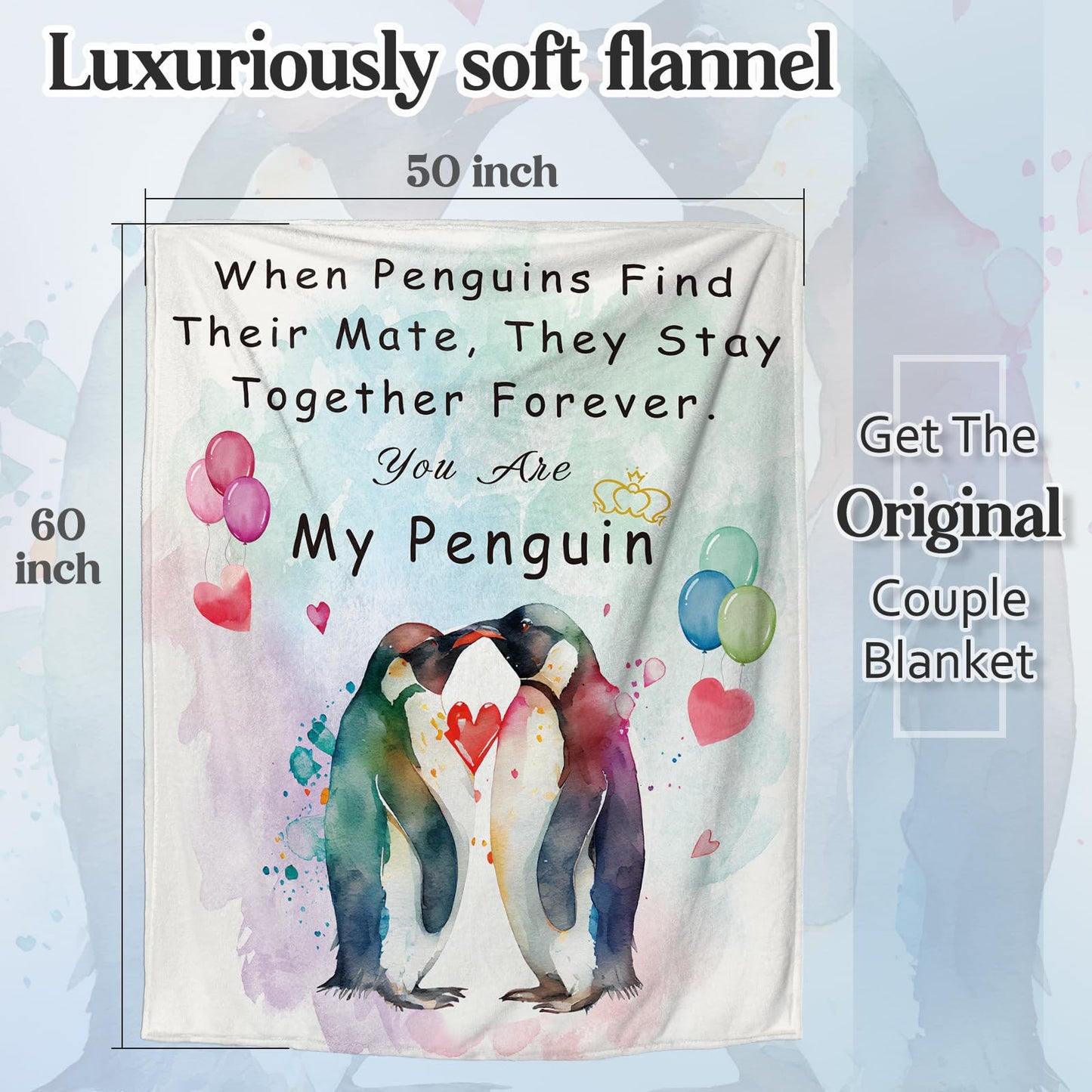 Einanmut Gifts for Her or Him, Wedding Anniversary Blanket, Gift for Wife, Romantic, Birthday, I Love You Gifts for Boyfriend Girlfriend, Wedding Gift for Couples Wife Husband Penguin 60" x 50"