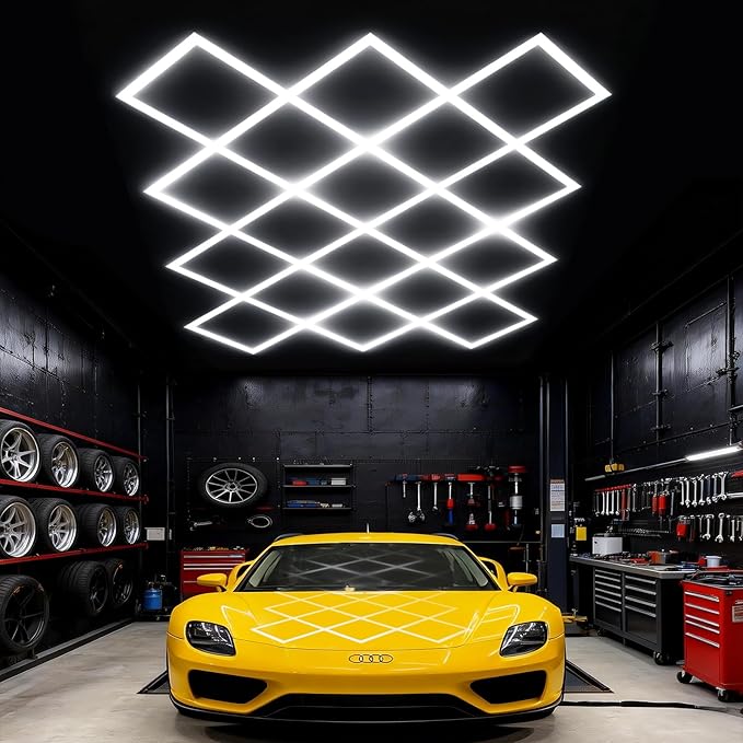 Large Hexagon Garage Lights 18 Hex Ultra-Bright Led Strip Lights New Updated Diamond Commercial Lighting for Garage Car Detailing Barber Shop Gym Warehouses Basement.