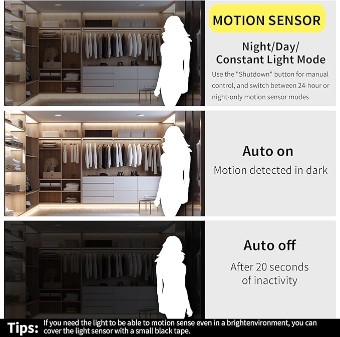 5V Motion Sensor COB LED Strip Lights,Time-Delay and Brightness Adjustable,Two Power Supply Options: Batteries(Not Included) or USB,9.84FT/3M,Cool White 6500K,320LEDs/M,for Kitchen Cabinet